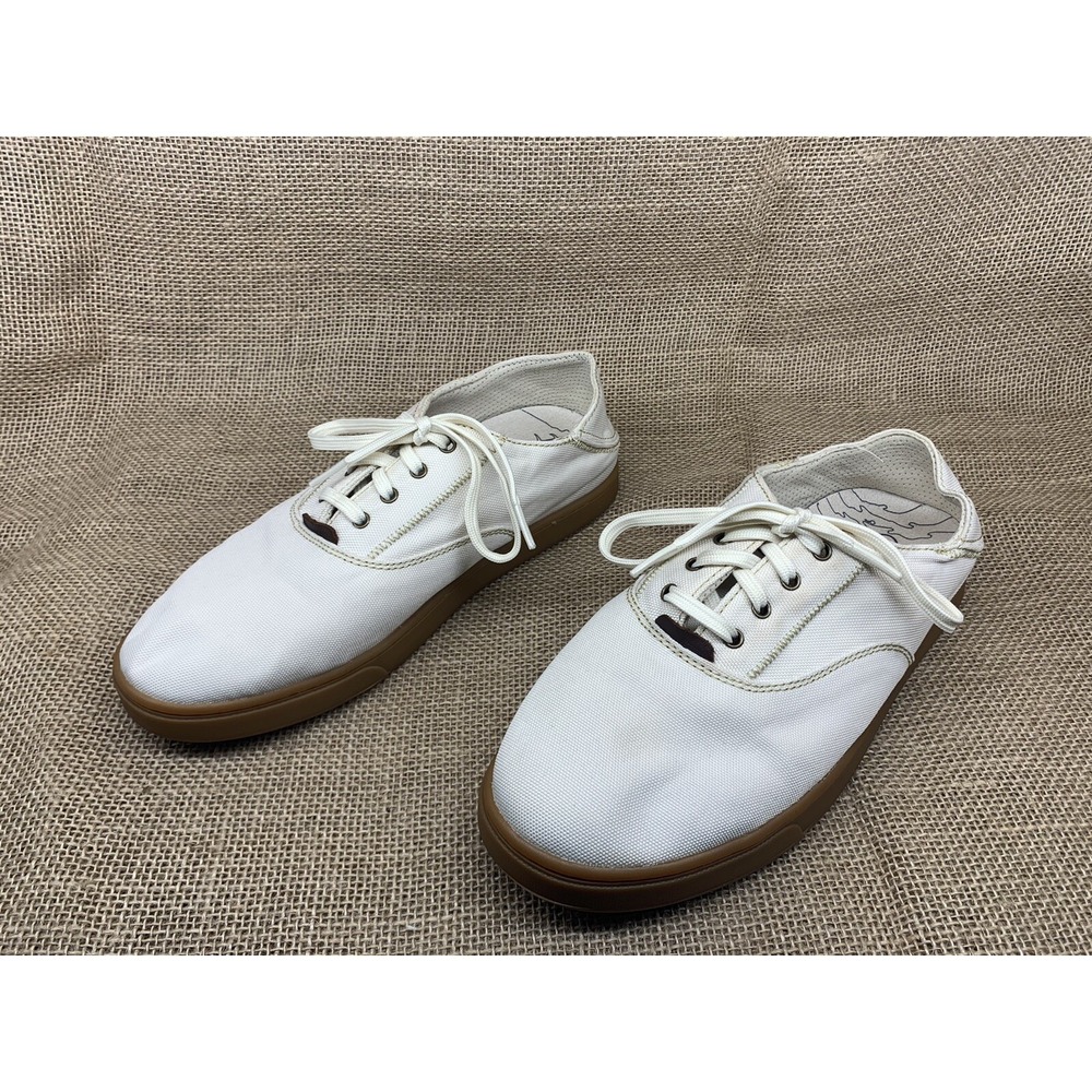 OluKai Men's White Kahu Lace Up Canvas Boat Shoe Size 8‎ EUR 40